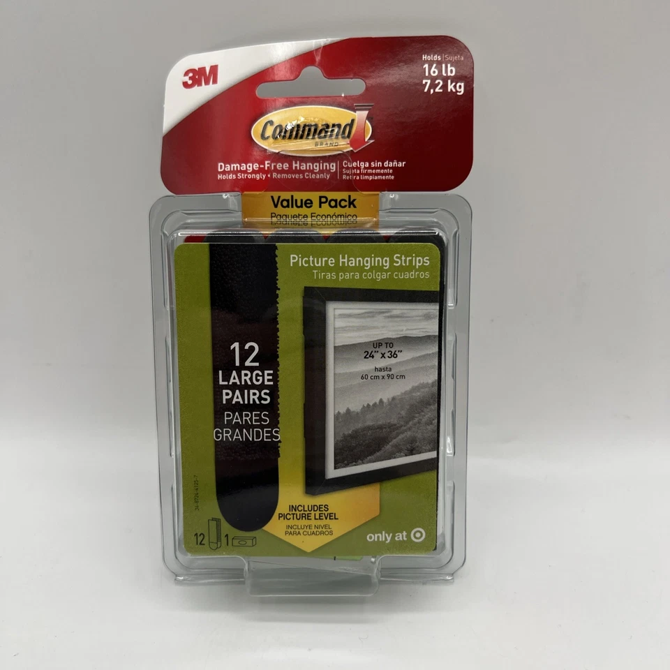 3M Command Strips 12 Large Picture Poster Hanging Black Includes Level 4 Pack - Image 2 of 3