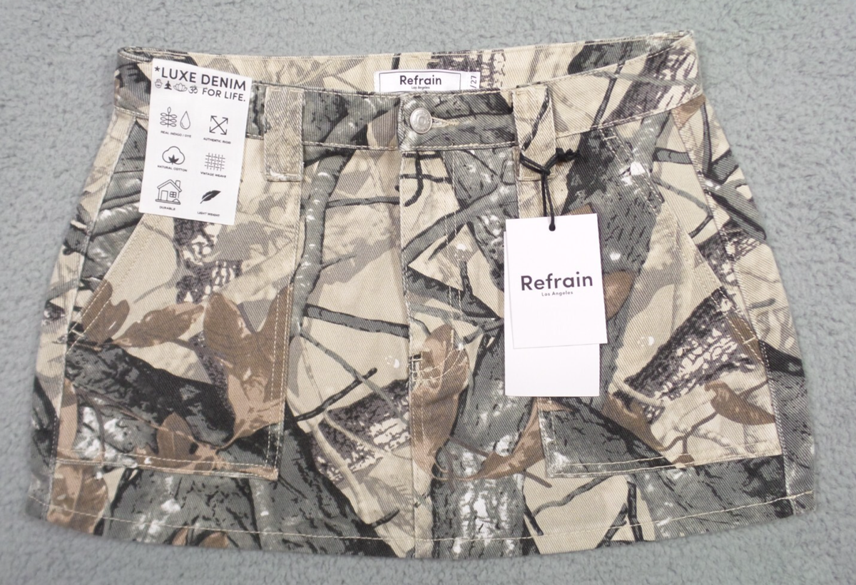 Refrain Womens Skirt Size 27 Brown Denim Camouflage Utility