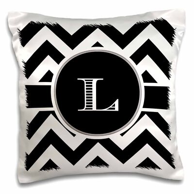 3dRose Black and white chevron monogram initial L 16x16 inch Pillow Case