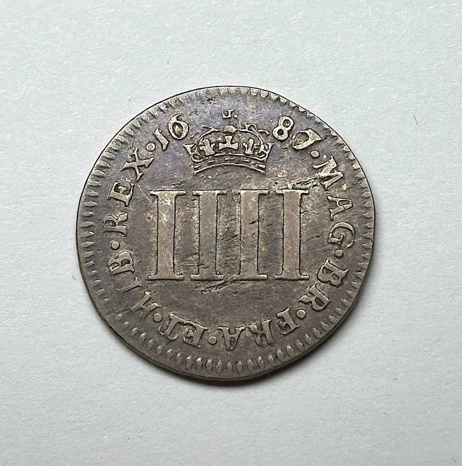 1687 England - AR 4 Pence of James II, S.3414, KM-455. - Image 2 of 2