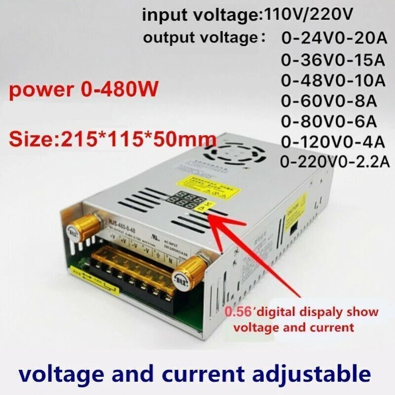 DC Switching Power Supply Adjustable Current Unit Converter 480W 12-300V 47-63Hz - Image 2 of 4