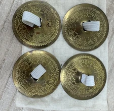 Vintage Set of 4 Brass Finger Cymbals In Pouch