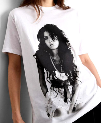 AMY WINEHOUSE (siehe hinten) T-Shirt weiß Baumwolle kurzarm neu mit Etikett Primark lizenziert