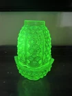 Vtg. Fenton/Mossier Uranium Light Green Hobnail Fairy Lamp UV reactive!