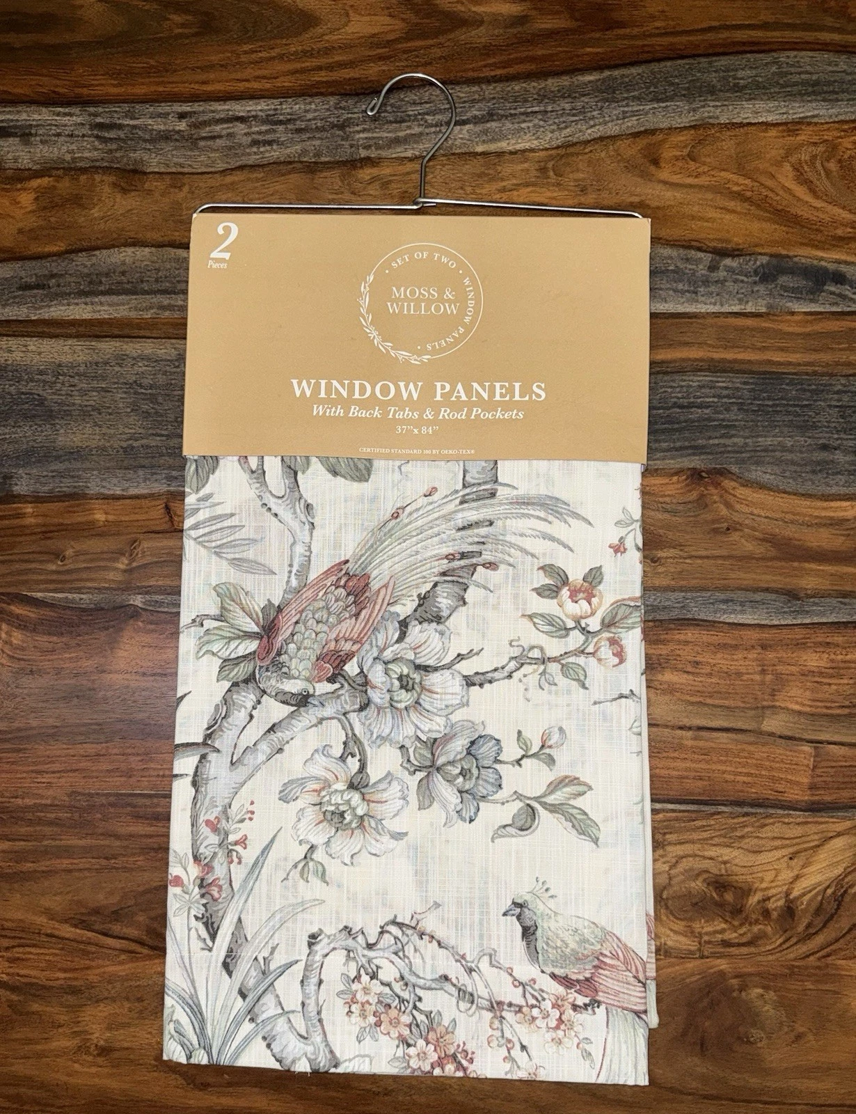 NWT MOSS & WILLOW 37” X 84" BIRD FLORAL DESIGN CURTAINS PANEL SET OF 2