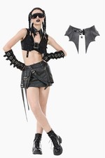 Dark in love Black Women Gothic Punk Batwing Leather O-Ring Star Drop Choker