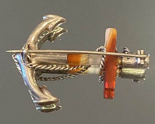 Stunning Antique Sterling Agate Anchor Brooch 4.41gr - Picture 5 of 8