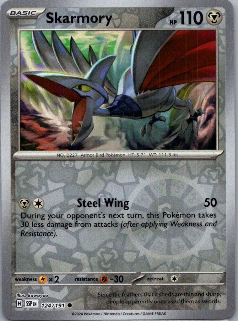 Pokemon TCG Skarmory 124/191 Surging Sparks Rev Holo NM