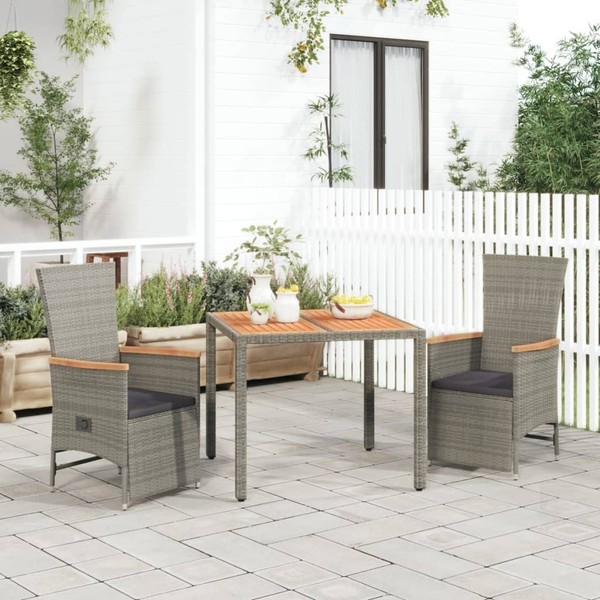 3-Tlg. Garten-Essgruppe Mit Kissen Grau Polyrattan Sitzgruppe StüHle Esstisch-image