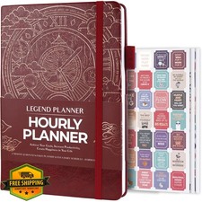 Legend Planner Hourly Schedule A5 Undated Hardcover Wine Red Gold Foil