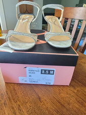 Nina Women  s Silver Rhinestone Strappy Open Toe Slip On Heel, 8.5 M