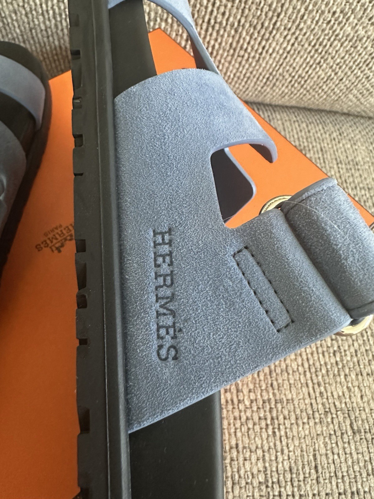 Size 39EU NIB HERMÈS Blue Jean Suede Women’s Chypre Sandals thumbnail 14