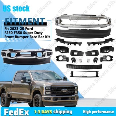 Front Bumper Face Bar Chrome Kit W/ Foglight For 23-25 Ford F250 F350 Super Duty