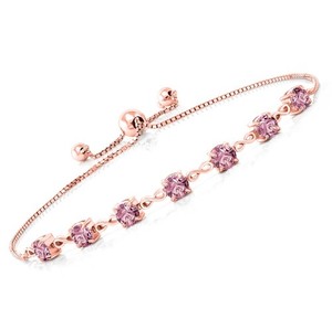 Authentic 925 Sterling Silver Pink Lab Grown Diamond 7 Stone Adjustable Tennis Bracelet