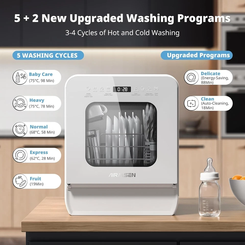 AIRMSEN 2025 NEU Upgrade Tragbarer Geschirrspüler 5L Tischgeschirrspüler 7 Programme - Bild 2 von 4
