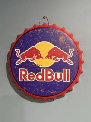 Red Bull Bottle Cap Metal Sign Bar Decor Man Cave Garage