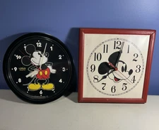 Pair VTG Mickey Mouse Wall Clocks -Lorus Quartz & Handmade Mickey Clocks-Tested