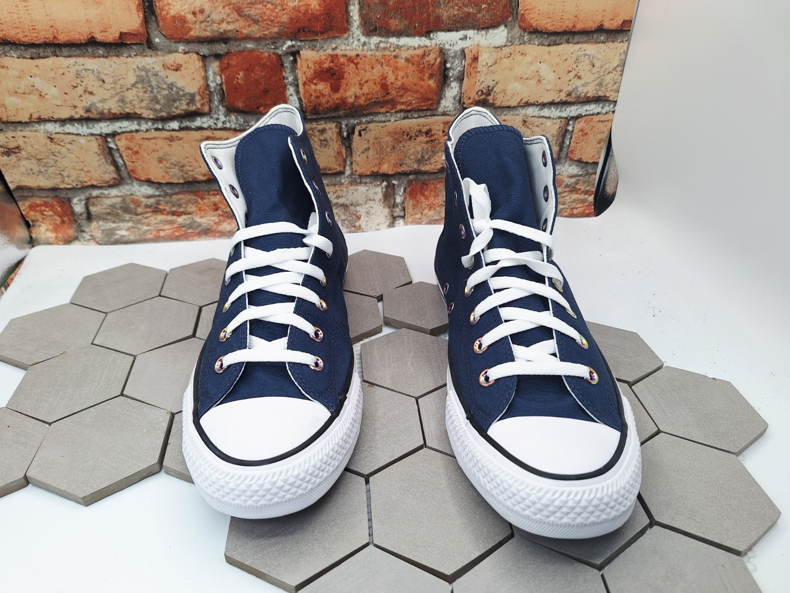 Men Size 11 Converse All Star Hi Blue White Iridescent Eyelet Logo Custom Color thumbnail 3