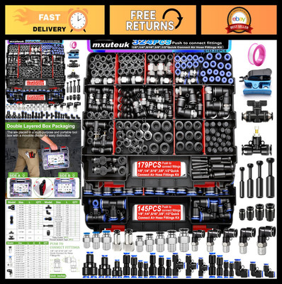 Mxuteuk Air Line Quick Connect Fittings Assortment 324 Pcs Push to Connect