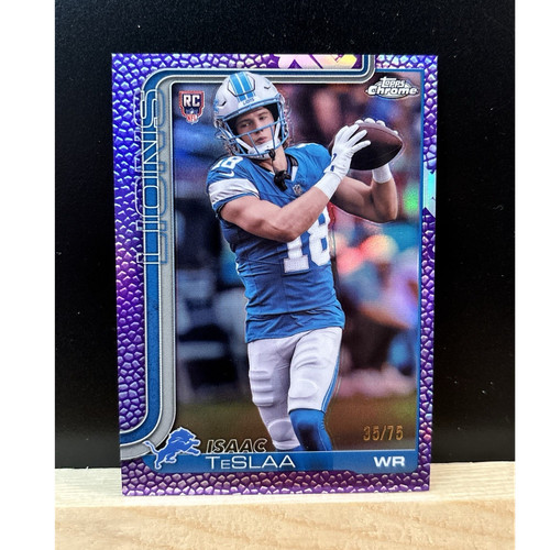 2025 Topps Chrome Football Football Leather Purple Refractor Isaac TeSlaa #320
