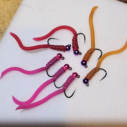 7 TUNGSTEN Squirmy Worms BLOODWORM Grayling Trout Size 12