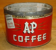 Vintage A&P 1 Pound Key-Wind Coffee Can Tin Atlantic & Pacific Tea Co. (No Lid)