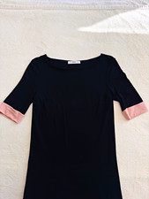 Prada Black Sheath Knee Length Dress Pink Cuffs Belted Boat Neck Size 40 IT