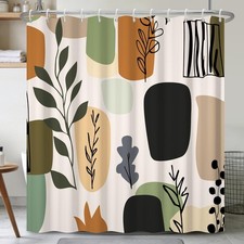 Abstract Geometric Botanical Shower Curtain with Hooks   Mid-Century Modern Boho