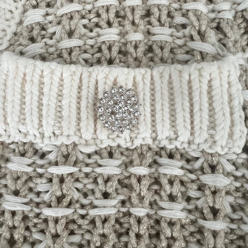 Express Wmns Cream Gold Cardigan Rhinestone Buttons Sz M Preppy Town Country - Image 4 of 4