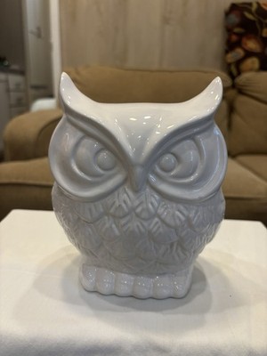White Ceramic Owl Coin bank with Bottom Stopper