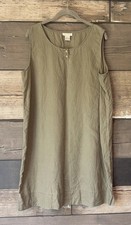 J. Jill 100% Linen Olive Sleeveless Shift Dress Size L