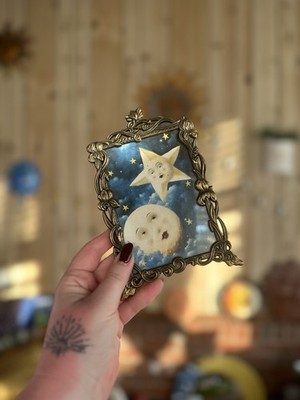 Vintage Stephen Mackey Moon And Stars Card In Vintage Photo Frame, 3x5 