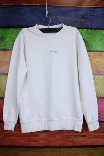 Valentino Logo White Solid Cotton Long Sleeve Crew Neck Fleece Sweatshirt Size S
