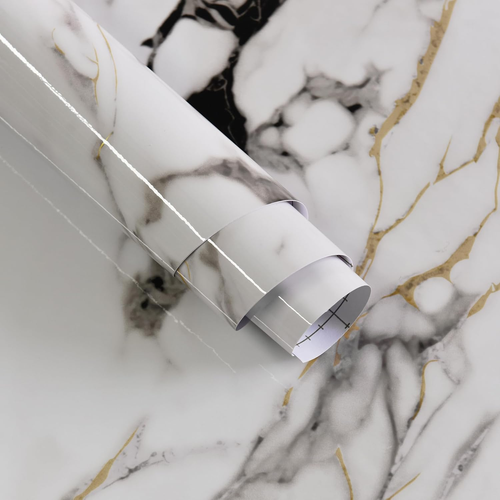 Extra Wide White Marble Peel & Stick Waterproof Contact Paper Roll - Picture 1 of 9