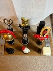 Lot of Nine Liquor Bottle Pourers w/ Glass Bottle Holders in Wooden Display Base — photo 3