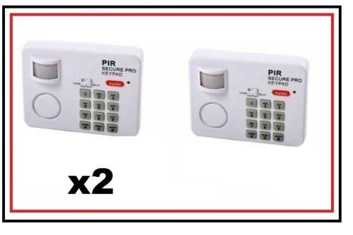 x2 WIRELESS MOTION SENSOR ALARM SECURITY KEYPAD HOME GARAGE SHED CARAVAN PIR UK  - Picture 1 of 1