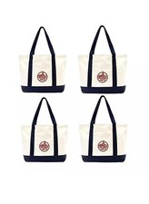 4 Trader Joe  s Reusable Canvas Eco Tote Bag Heavy Duty Bag Blue White Brand NEW