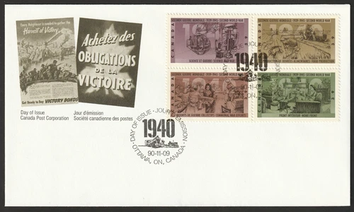 Canada #1301a, Second World War-1940, Type D, Official First Day Cover, FDC 1990