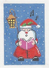 Santa Christmas Caroling w/ Lantern HP 18 mesh Needlepoint Ornament Canvas LEE