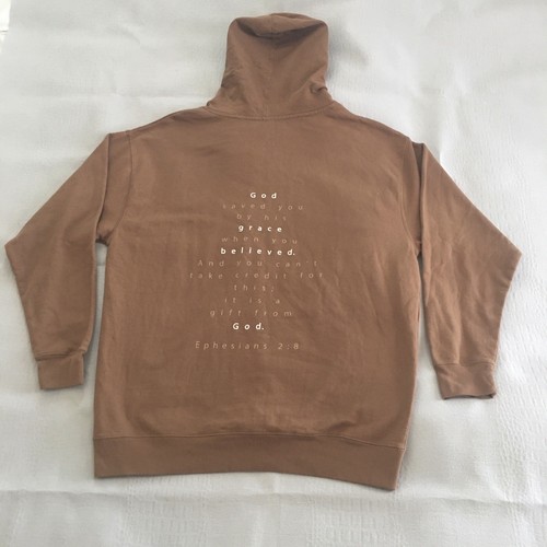 Felpa con cappuccio uomo Salvation Ephessians stampata 2:8 taglia 2XL ampia morbida oversize Y2K - Foto 10 di 15