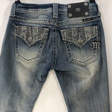 Miss Me Jeans Woman  s Size 25 Signature Cropped Flap Pockets Distressed BLUE