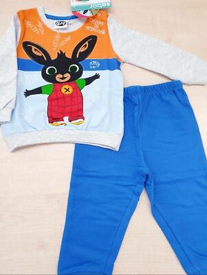 Pigiama lungo baby cotone felpato BING 12/18/24/mesi grigio chiaro melange