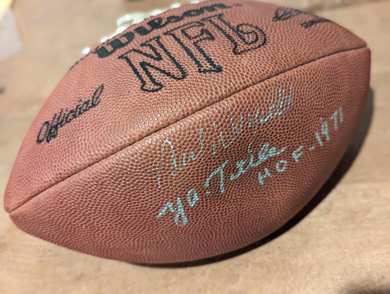 Y.A. TITTLE & PAUL WARFIELD DUAL WILSON NFL GENUINE FOOTBALL AUTOGRAPH PSA/DNA view 3