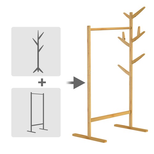 CASARIA® Kleiderständer Garderobenständer Kleiderstange Stabil Holz Freistehend - Bild 3 von 8