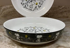Snoopy And Woodstock Floral Pasta Bowls Set Of 2 Black, White, Yellow. New.