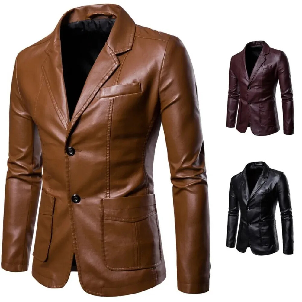 Authentic Men's Genuine Soft Lambskin Pure Leather Blazer Two Button Coat  Blazer