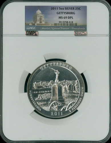 2011 GETTYSBURG PARK 5 OZ SILVER QUARTER NGC MS69 DPL MAC SPOTLESS *