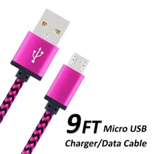 9FT Micro USB Charger Braided Fabric Cable Cord Sync For Android Cell Phone