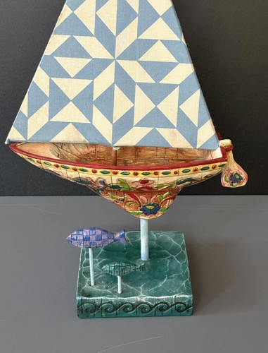 Enesco Jim Shore Shorelights Cutting Waves Fish Sailboat Nautical Figurine 2004 - Picture 10 of 18
