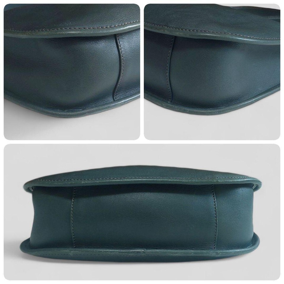 Coach Vintage Shoulder Bag Zipper Closure Leather Dark Green Women From